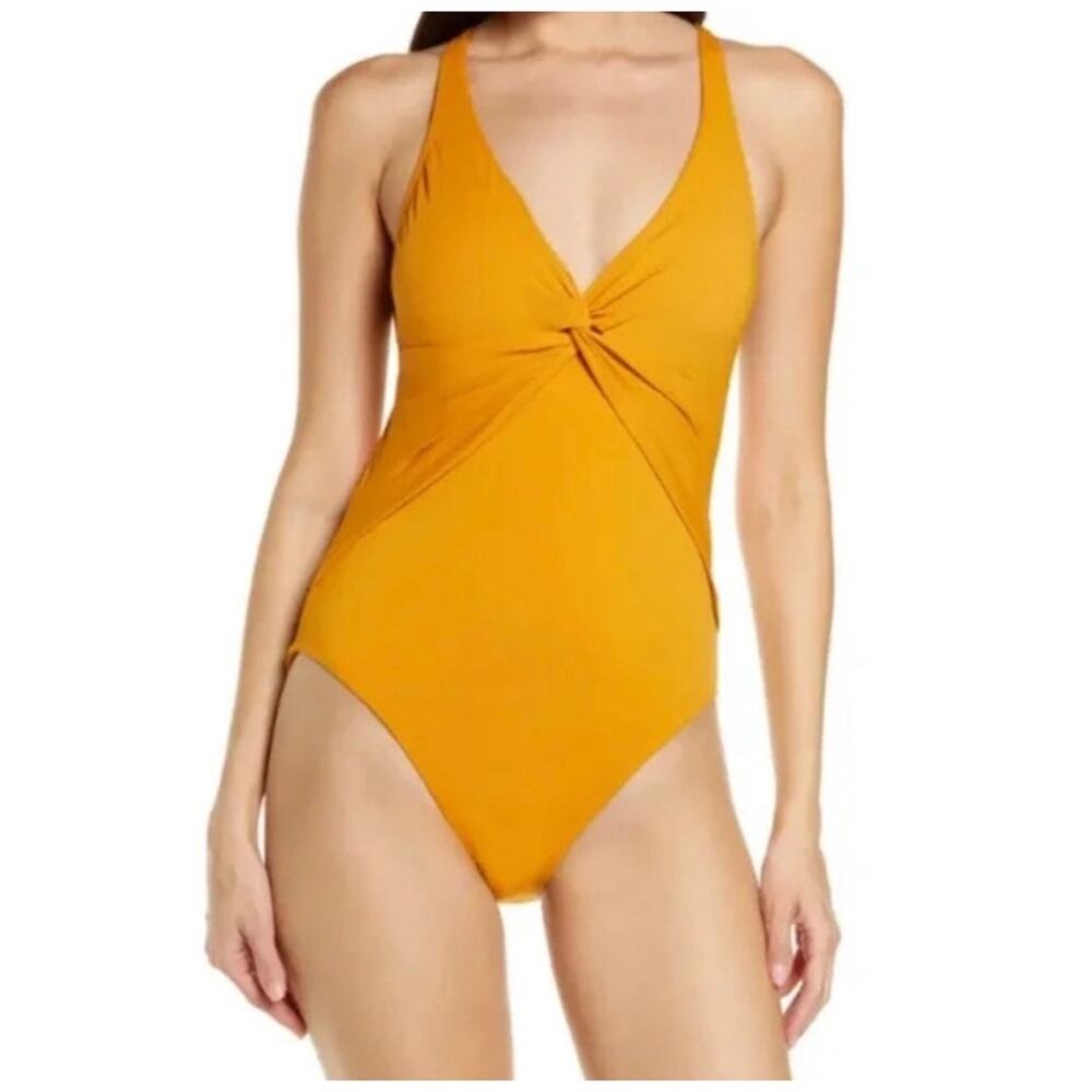Bleu Rod Bettie Women’s Sz 6 NWT Yellow Plunge Drape One Piece Swimsuit
